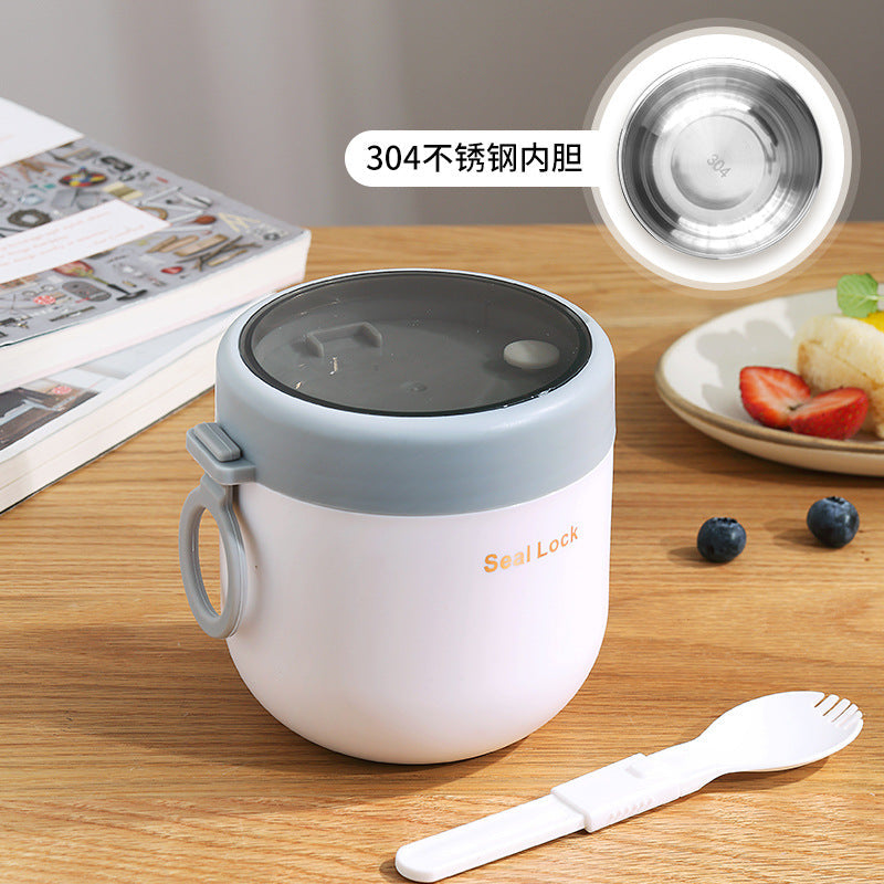 304 Stainless Steel Insulated Bowl Breakfast Cup Oatmeal Cup Wide Diameter Yogurt Bowl Porridge Jar Portable Fresh-Keeping Bowl Small Lunch Box