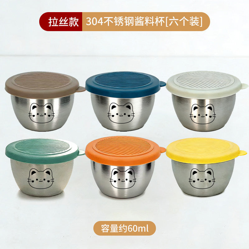 304 Stainless Steel Mini Sealed Tomato Salad Dressing Container with Lid, Portable Outdoor Seasoning Sauce Cup
