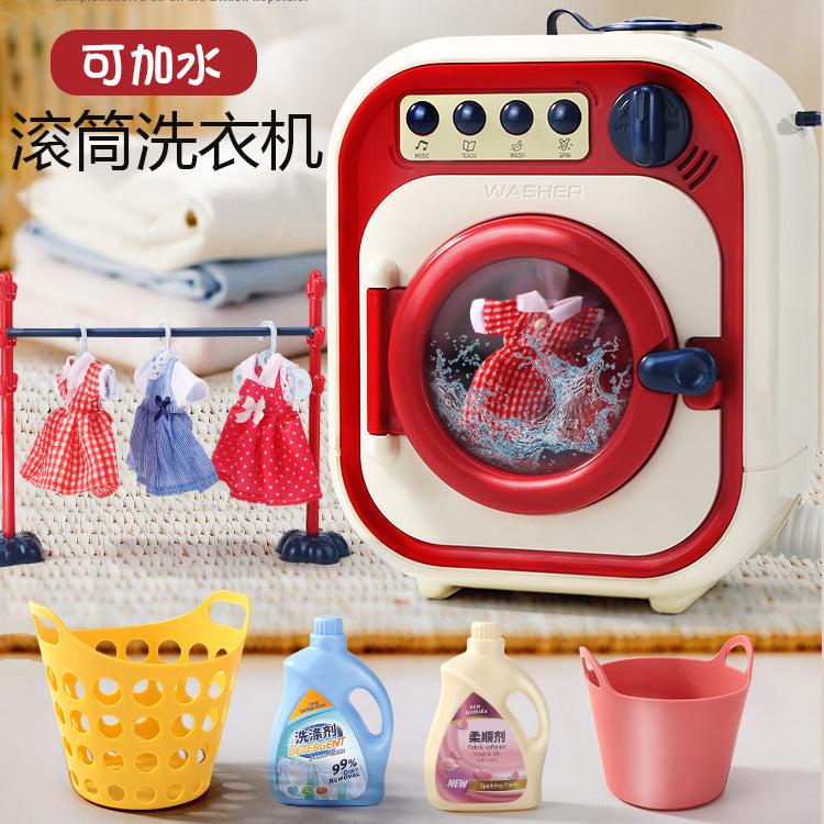 Kids Large Pretend Washing Machine, Water-Add Roller Electric Laundry Machine Toy to Wash Socks, Pretend Play Gift