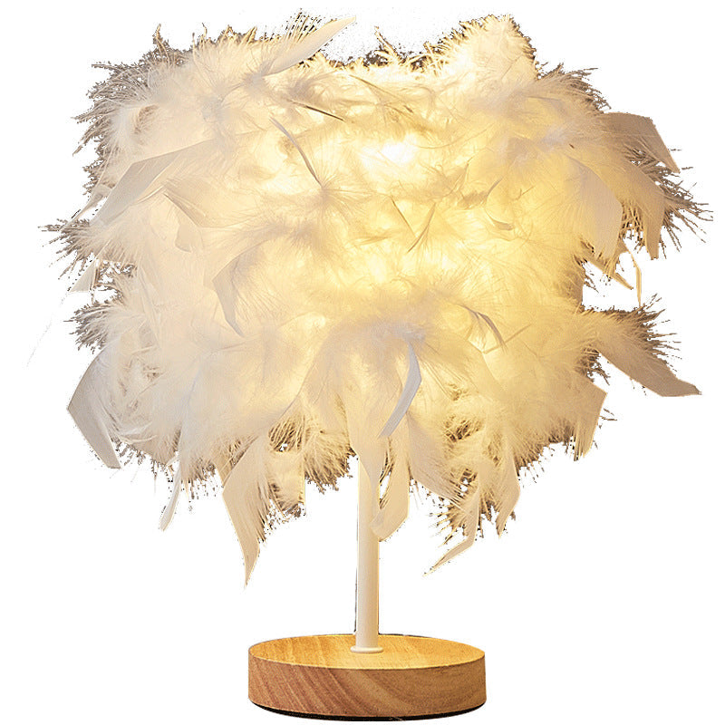 Nordic Homestay Light Luxury Feather Table Lamp Bedroom Bedside Lamp Advanced Sense Creative Gift Nightlight Decorative Atmosphere Lamp