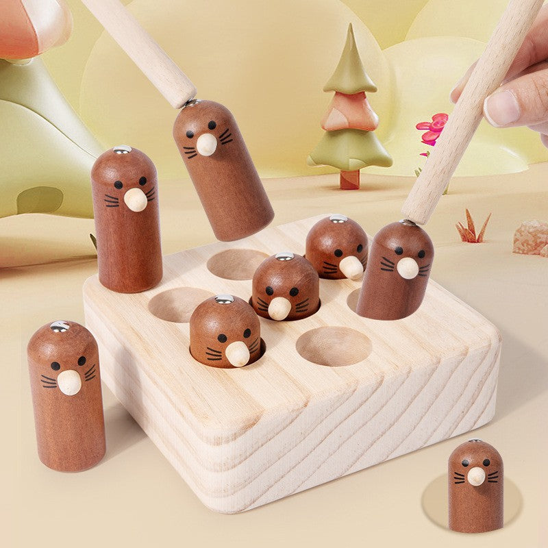 Children's simulation fishing insect-catching and radish-pulling multifunctional desktop game puzzle early education parent-child interactive wooden toy