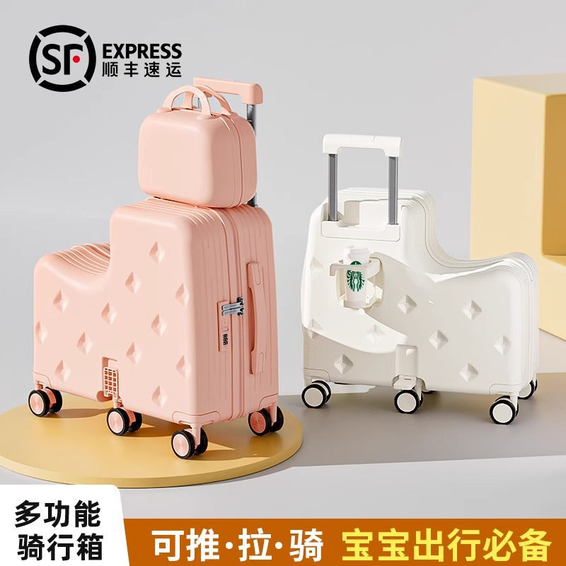 Kids Luggage Set, 2-Piece Suitcase with Nested Stroller, Can Sit On & Ride, 20-Inch Carry-On Travel Suitcase for Boys and Girls with Combination Lock