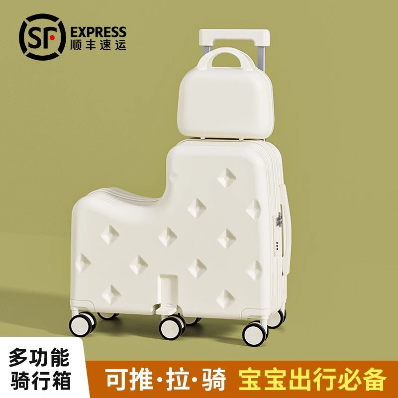 Kids Luggage Set, 2-Piece Suitcase with Nested Stroller, Can Sit On & Ride, 20-Inch Carry-On Travel Suitcase for Boys and Girls with Combination Lock