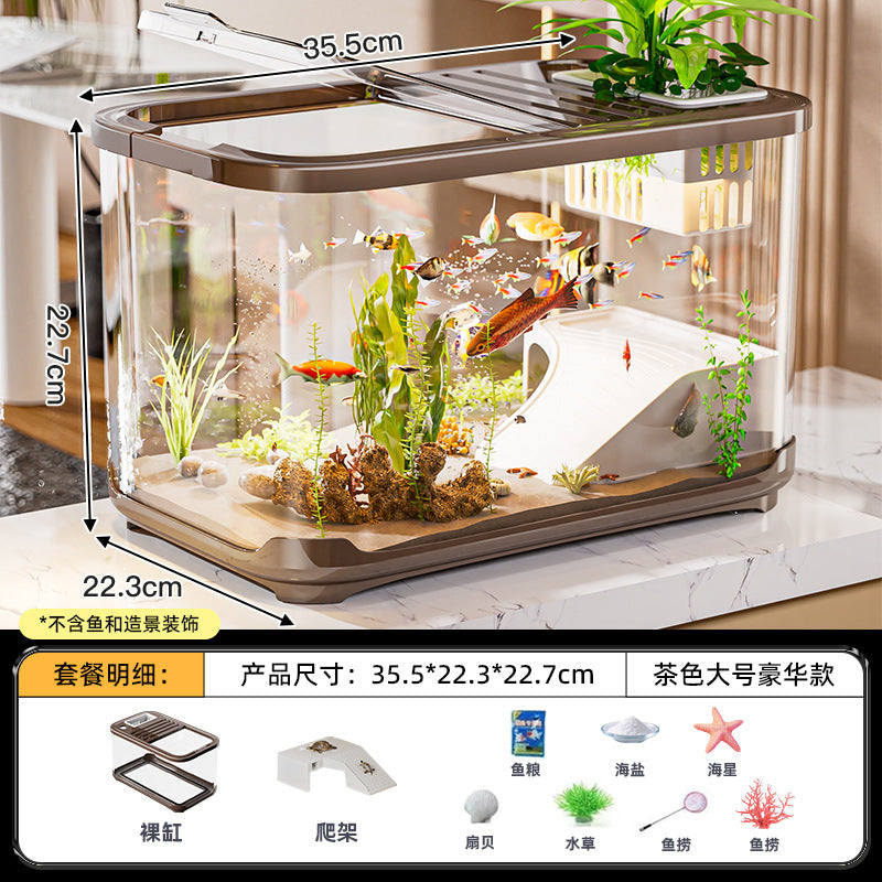 Carefully Selected Accessible Luxury Fish Tank, Household High-End Transparent Living Room Landscaping Ecological Tank with Lid, Entrance Decoration, Plastic Aquarium