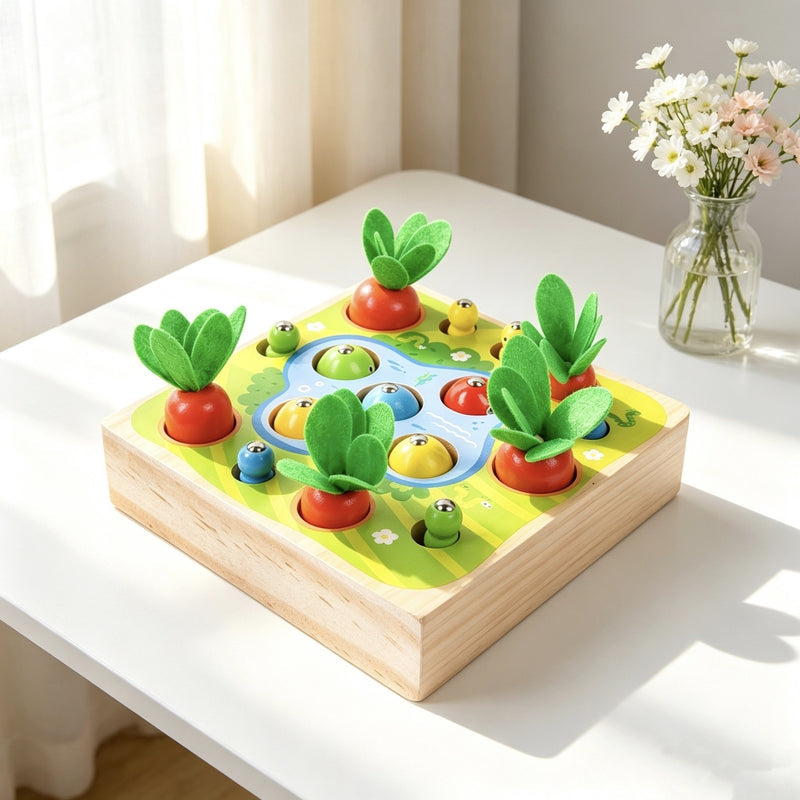 Children's simulation fishing insect-catching and radish-pulling multifunctional desktop game puzzle early education parent-child interactive wooden toy