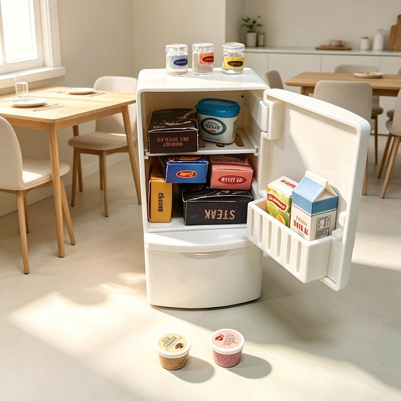 Mini Scene Playset Toy Dollhouse Double-Door Refrigerator Miniature for Pretend Play, Realistic Model