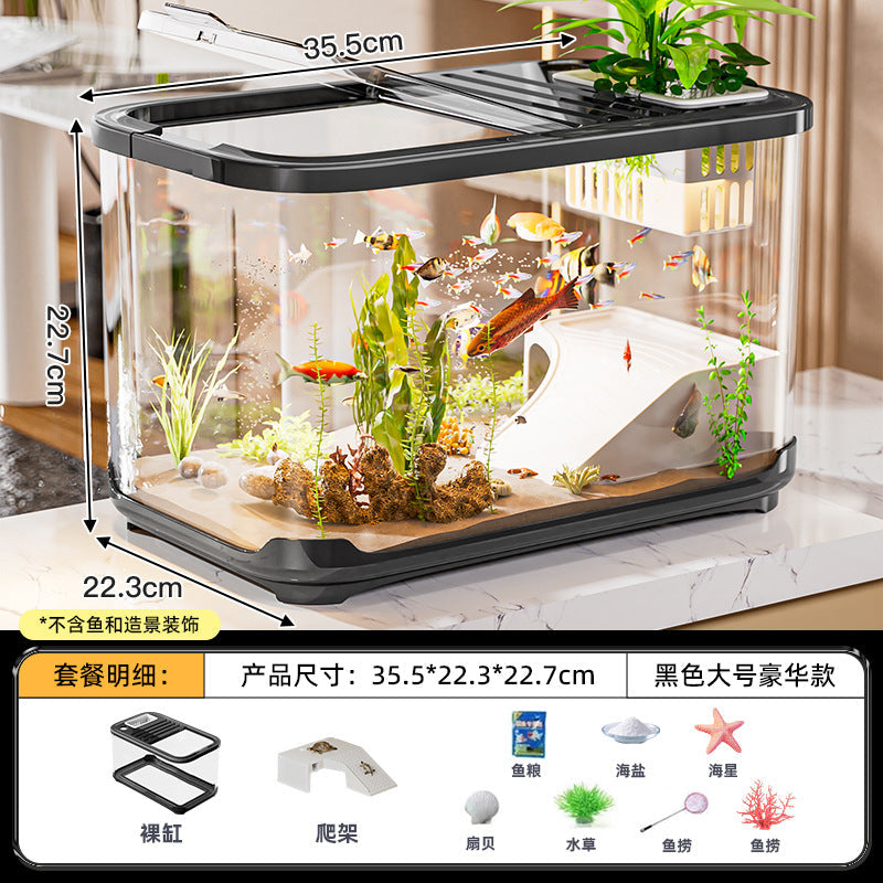 Carefully Selected Accessible Luxury Fish Tank, Household High-End Transparent Living Room Landscaping Ecological Tank with Lid, Entrance Decoration, Plastic Aquarium