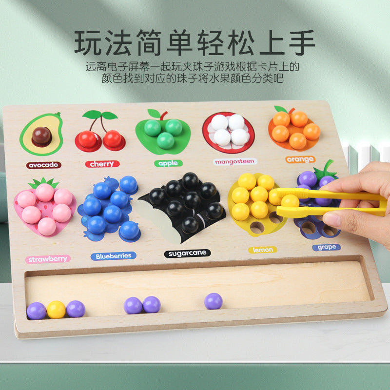 Fruit Sorting Board Educational Bead-Clipping Game Cross-Border Children's Educational Rainbow Wooden Early Education Color Matching Toy