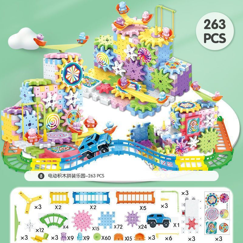Cross-Border Versatile Electric Educational Building Blocks Mechanical Gear Rotating DIY Building Blocks Children's Educational Assembly Toy Set