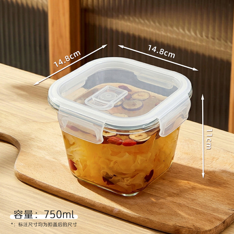 Glass Soup Bowl Household Sealed Square Microwave Heating Special Bowl for Office workers Adult Lunch Box with Lid for Fresh Keeping