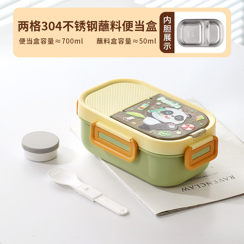 304 Stainless Steel Student Lunch Box, Cartoon Compartment Sealed Meal Container, Microwave-Safe Bento Box with Large Capacity