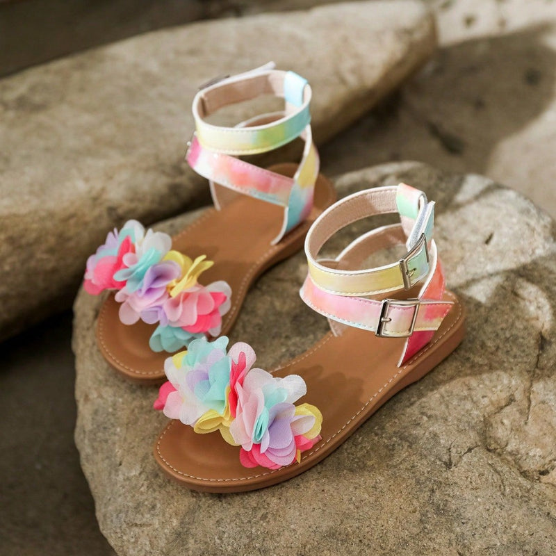 Cross-Border Export Korean-Style Chic Soft Sole Girls’ Princess Sandals, Sweet Floral Details, Petite and Unique Crisscross Design, Flat Sandals