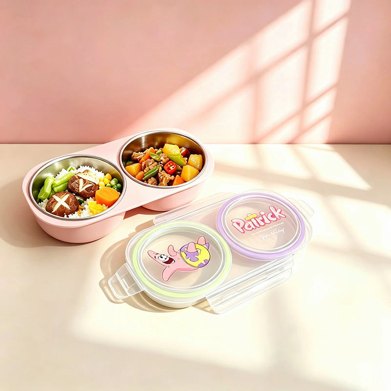 SpongeBob SquarePants & Patrick Star Two-Compartment Lunch Box 304 Stainless Steel, Lightweight Meal Prep Container for Healthy Low-Fat Meals, Fruit Box