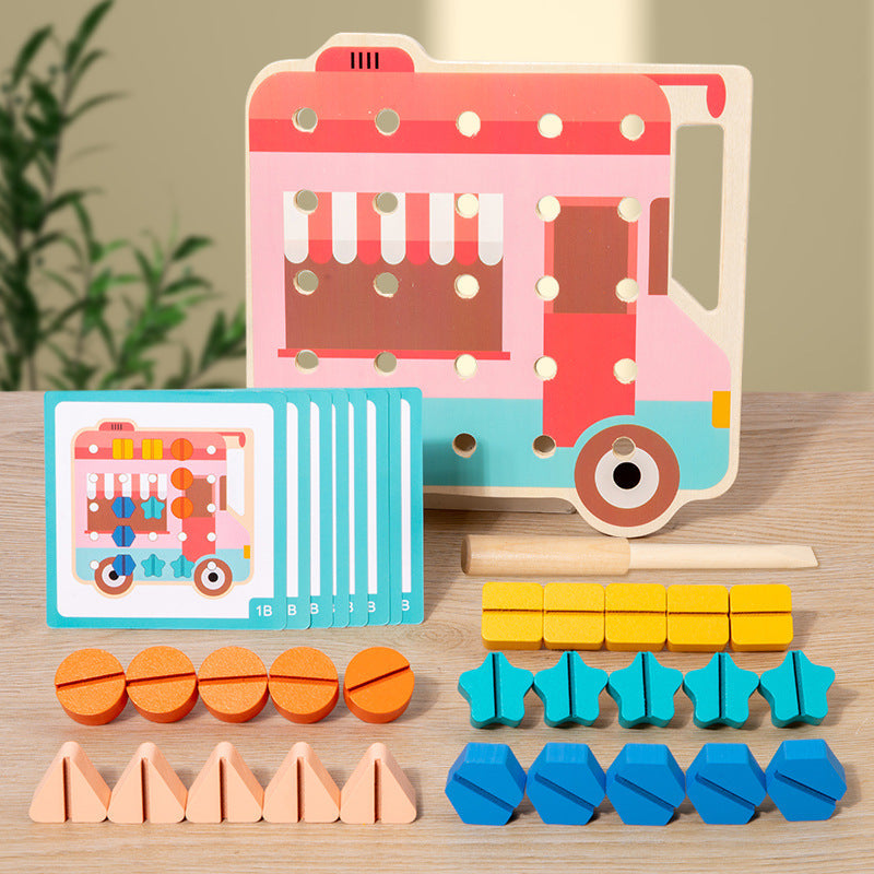 Cartoon wooden children's fun twist screw baby nut puzzle board shape color cognition early education educational toys