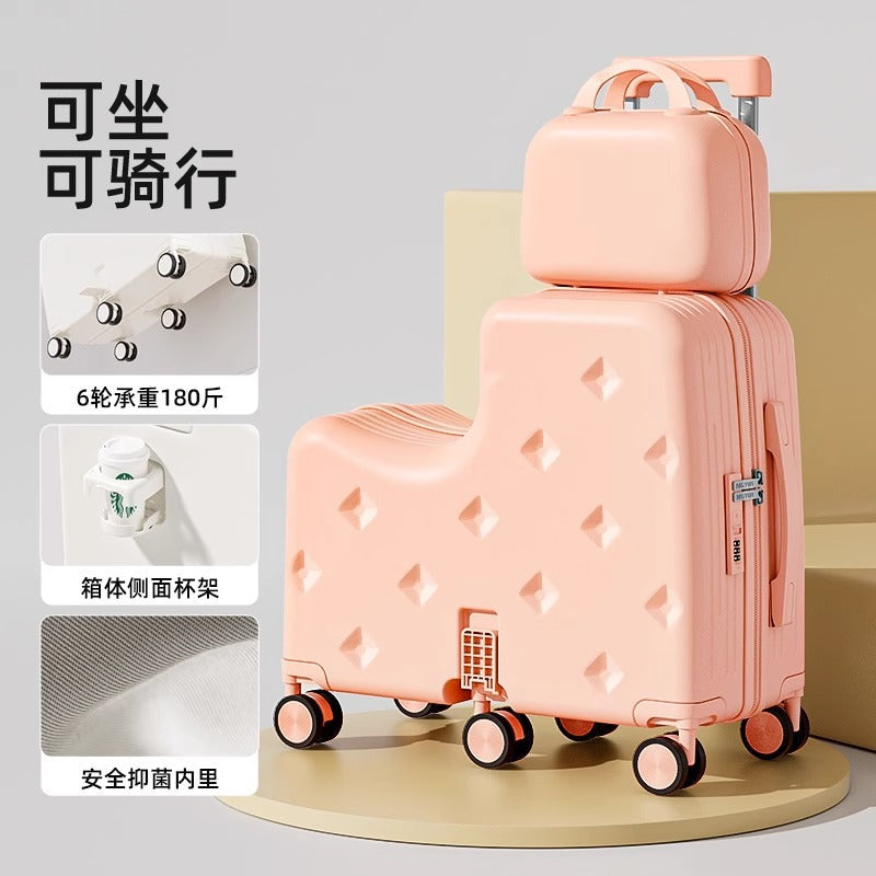 Kids Luggage Set, 2-Piece Suitcase with Nested Stroller, Can Sit On & Ride, 20-Inch Carry-On Travel Suitcase for Boys and Girls with Combination Lock