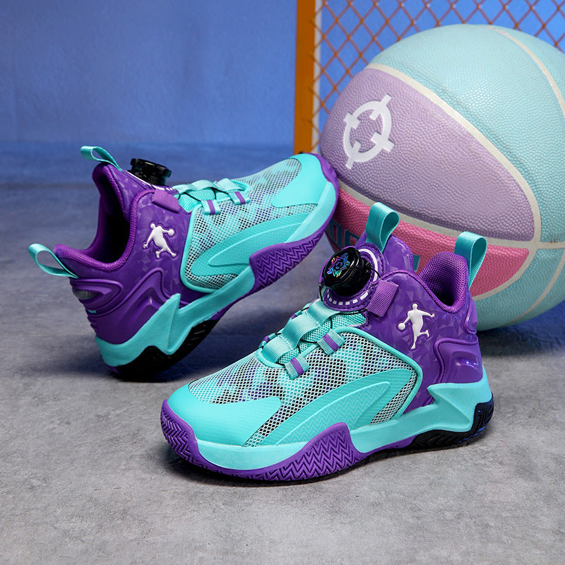 Children's Basketball Shoes 2026 Autumn Rotating Buckle Boys' Sports Shoes for Older Kids Practical Basketball Shoes Wholesale