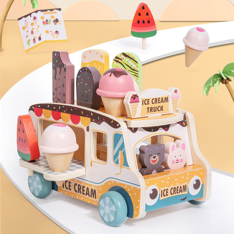 Cross-Border Children's Pretend Ice Cream Shop Toy Cart, Ice Cream Kitchen Cart, Wooden Toy