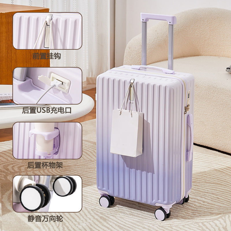 Gradient Color Suitcase for Women with Good Looks, 20inch Large Capacity Trolley Suitcase for Students, 24inch Multifunctional 26inch