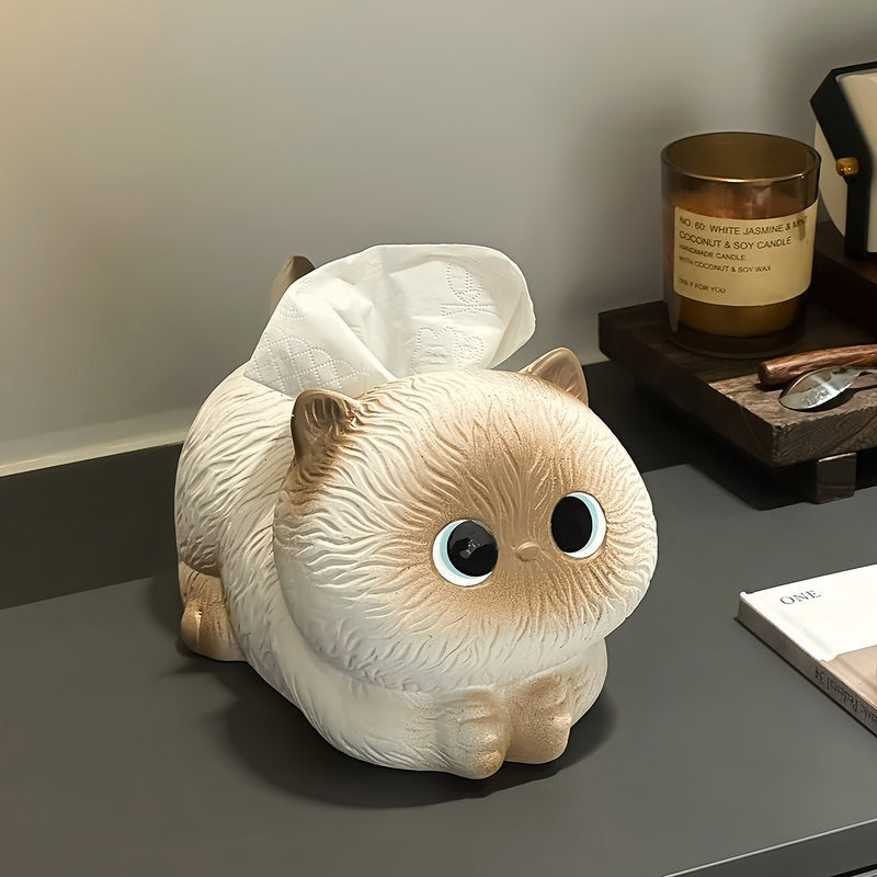 Adorable Siamese Cat Tissue Box Cute Napkin Holder for Living Room Coffee Table—Creative Home Paper Towel Dispenser