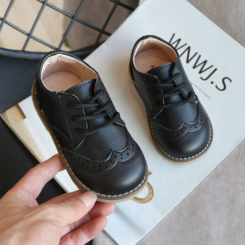 Children's Brogue Shoes Spring New British Style Small Leather Shoes Boys Soft Sole Non-Slip Baby Flats Trbottomy Kidsren's Shoes