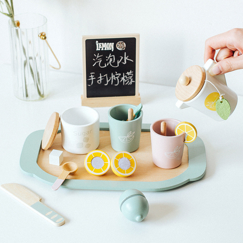 Kids Pretend Play Tea Set & Dessert Set, Role-Play Wooden Toys for Preschool Kindergarten, Imaginative Housekeeping Pretend Play