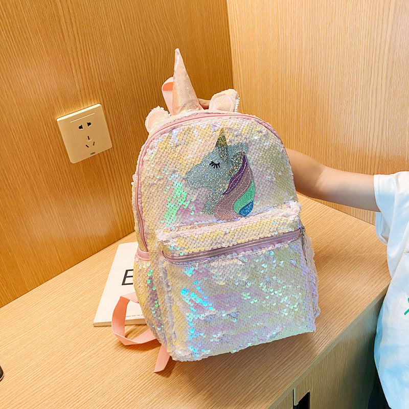 New Cross-Border Fashion Kids Sequin Backpack Pink Lightweight Cute Cartoon Mini Bag Custom Logo Compatible All-Match