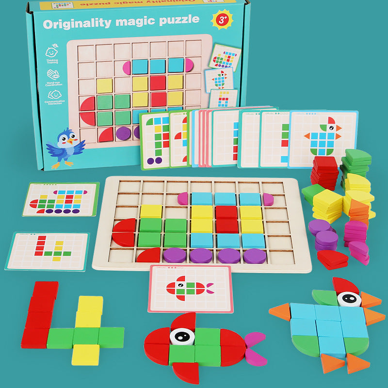 Wooden Creative Shape Puzzle Montessori Teaching Aids Children's Early Education Educational Toys Intellectual Development