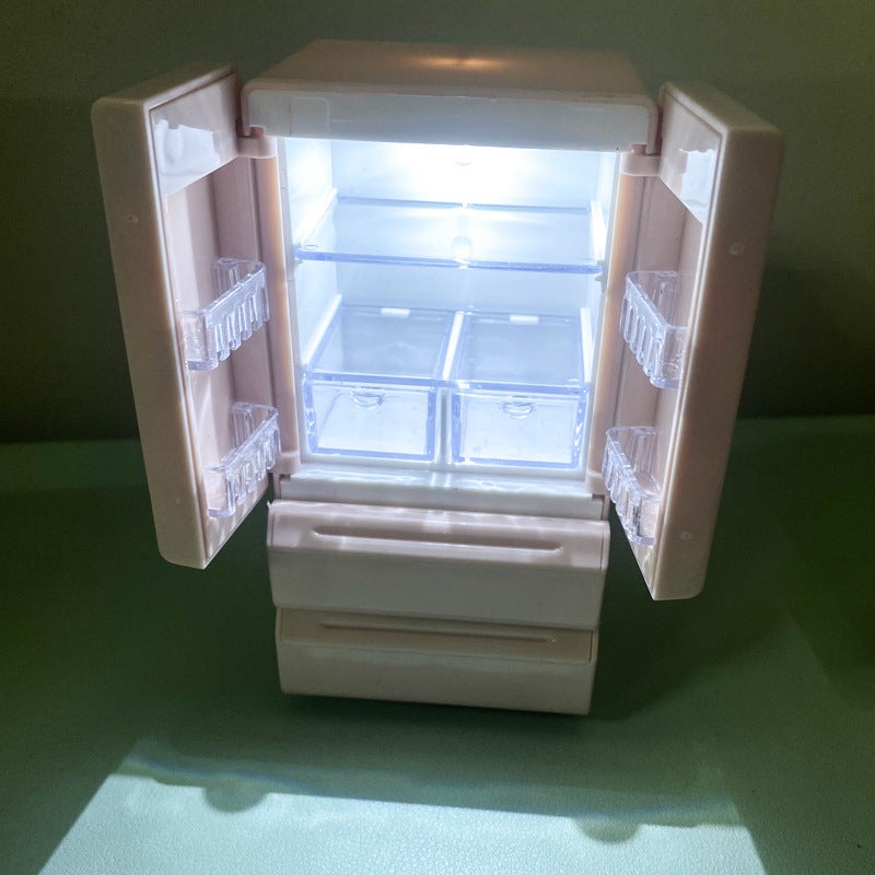 New Model of Dollhouse Dollhouse Double-Door Refrigerator with Lights 1:12 Miniature Food Toy Mini Model Scene