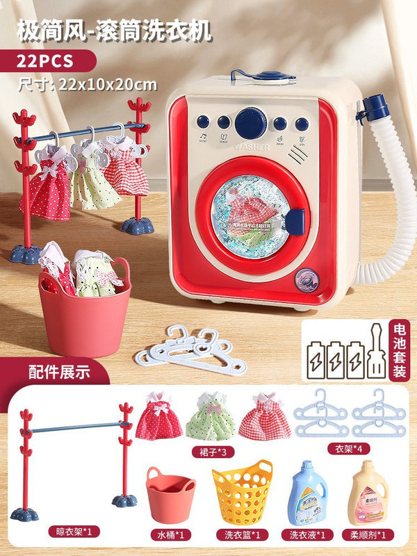 Kids Large Pretend Washing Machine, Water-Add Roller Electric Laundry Machine Toy to Wash Socks, Pretend Play Gift