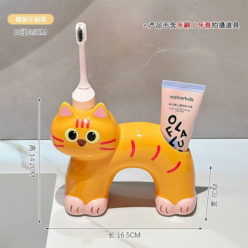 Ceramic Siamese Cat Toothbrush Holder for Home Use, High Aesthetic Toothbrush and Toothpaste Storage Rack for Bathroom Vanity