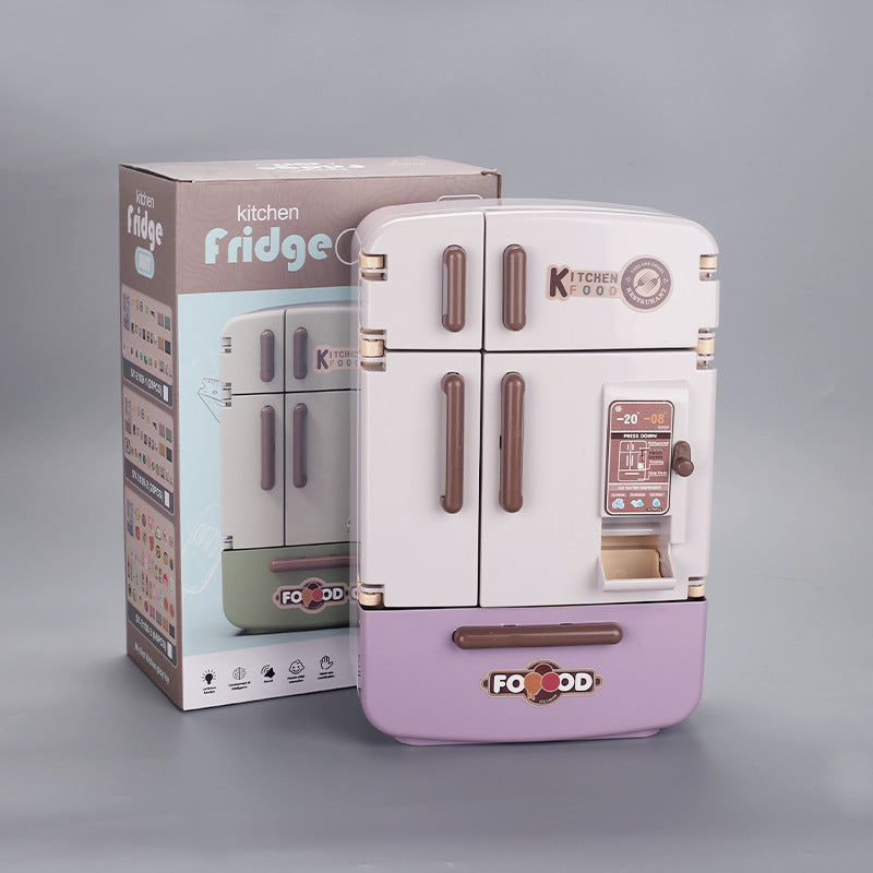 Imitation Kids Mini Kitchen Living Room Pretend Play Toy Double-Door Large Refrigerator Model Miniature Collectible Food Display
