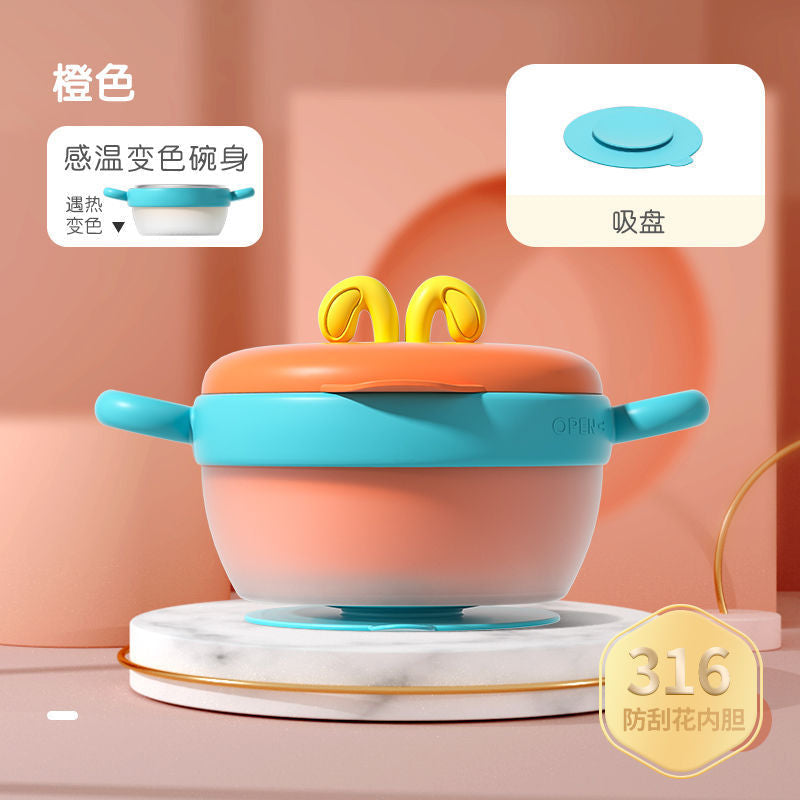 Insulation Bowl 316 Stainless Steel Liner Baby Food Bowl Temperature-sensitive Color-changing Bowl Removable and Washable Baby Heating Tropical Suction Cup