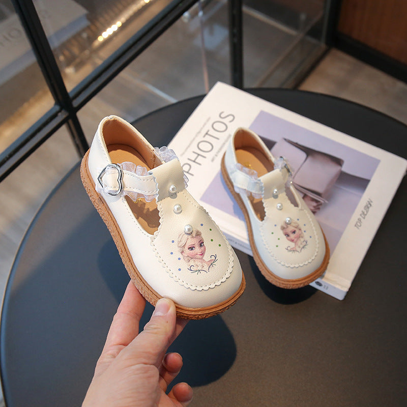 2025 Spring & Autumn New Lace Mary Jane Shoes for Girls, Student Soft Sole Princess Shoes, Non-Slip Button Shoes, Baby First-Walker Shoes