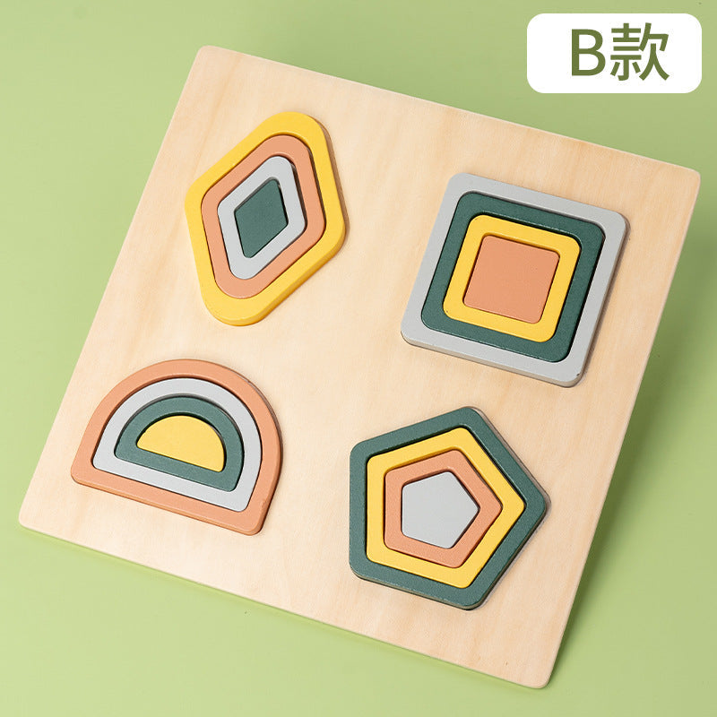 Wooden Children's Educational Fun Geometric Shape Panel Puzzle Game Early Education Basic Grasp Desktop Toy