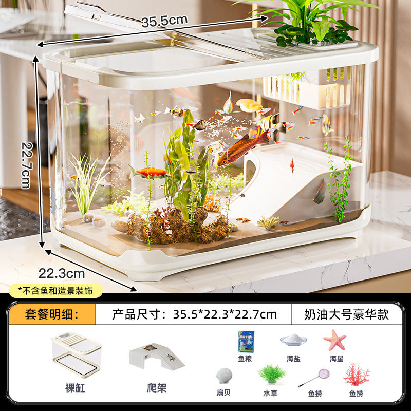 Carefully Selected Accessible Luxury Fish Tank, Household High-End Transparent Living Room Landscaping Ecological Tank with Lid, Entrance Decoration, Plastic Aquarium