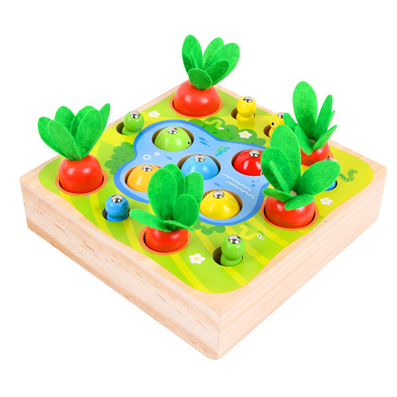 Children's simulation fishing insect-catching and radish-pulling multifunctional desktop game puzzle early education parent-child interactive wooden toy