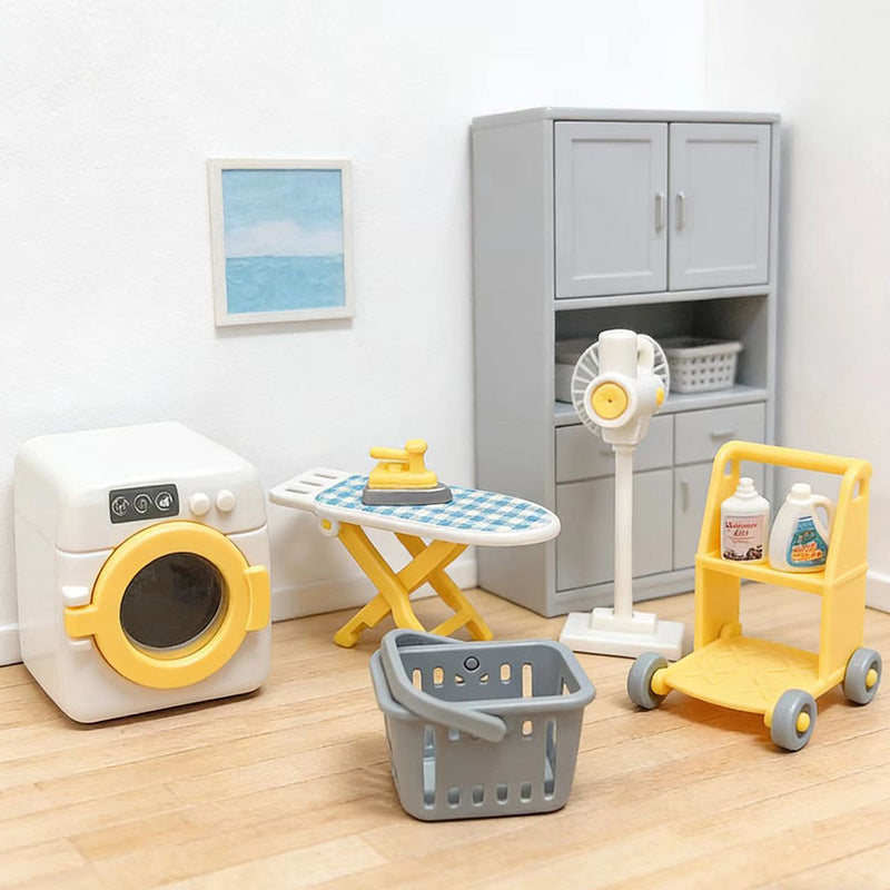 Mini Scene Playset Toy Dollhouse Double-Door Refrigerator Miniature for Pretend Play, Realistic Model