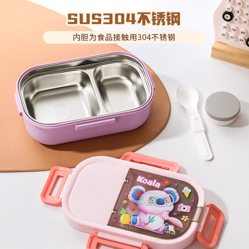 304 Stainless Steel Student Lunch Box, Cartoon Compartment Sealed Meal Container, Microwave-Safe Bento Box with Large Capacity