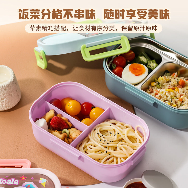 304 Stainless Steel Student Lunch Box, Cartoon Compartment Sealed Meal Container, Microwave-Safe Bento Box with Large Capacity
