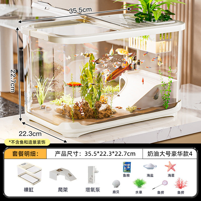 Carefully Selected Accessible Luxury Fish Tank, Household High-End Transparent Living Room Landscaping Ecological Tank with Lid, Entrance Decoration, Plastic Aquarium