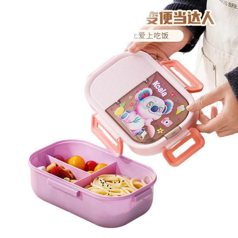 304 Stainless Steel Student Lunch Box, Cartoon Compartment Sealed Meal Container, Microwave-Safe Bento Box with Large Capacity