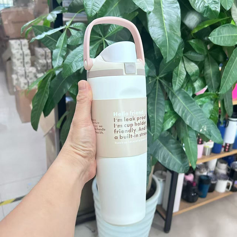 Cross-Border Fruit Cup Owala Style Thermos Cup Large Capacity Double-Layer Vacuum Sports Water Bottle Outdoor Handle Water Bottle