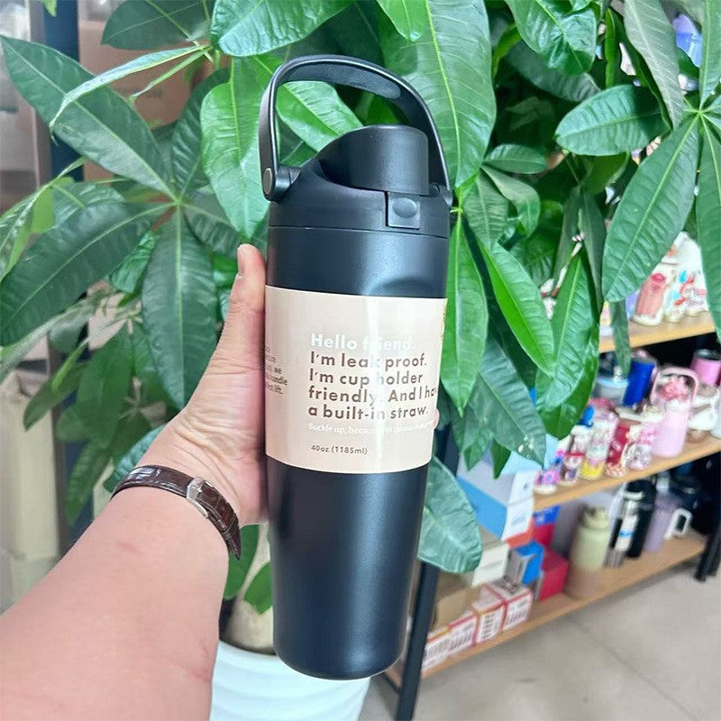 Cross-Border Fruit Cup Owala Style Thermos Cup Large Capacity Double-Layer Vacuum Sports Water Bottle Outdoor Handle Water Bottle