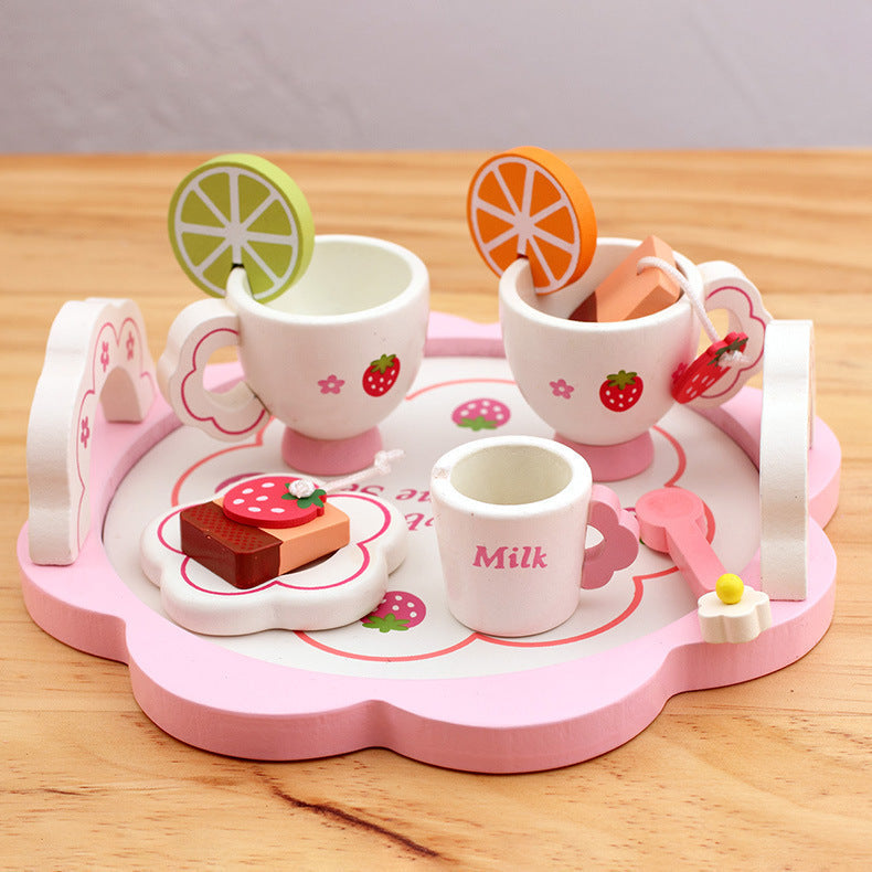 Kids Pretend Play Tea Set & Dessert Set, Role-Play Wooden Toys for Preschool Kindergarten, Imaginative Housekeeping Pretend Play
