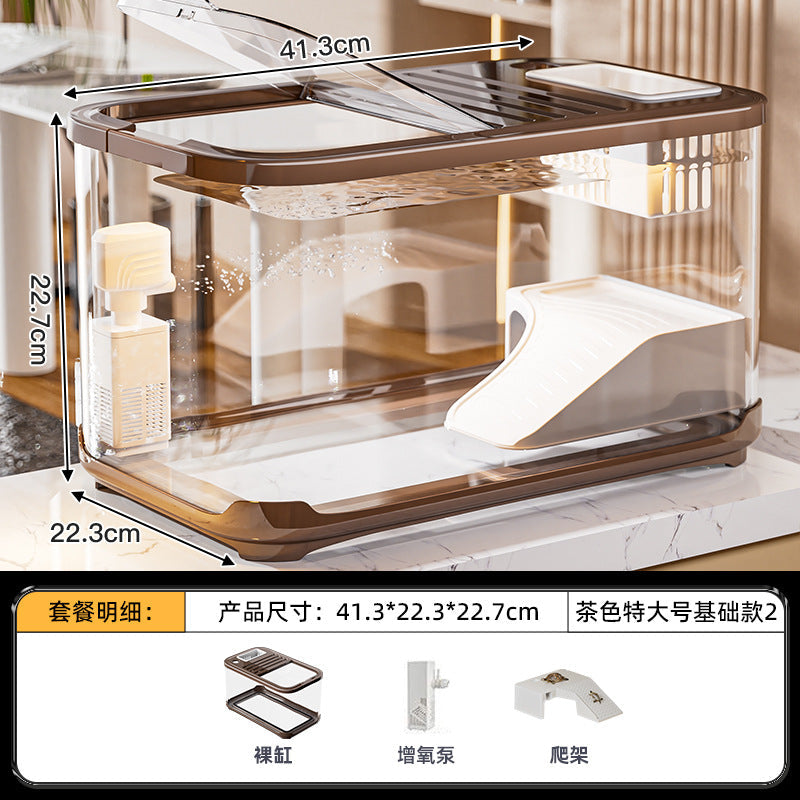 Carefully Selected Accessible Luxury Fish Tank, Household High-End Transparent Living Room Landscaping Ecological Tank with Lid, Entrance Decoration, Plastic Aquarium