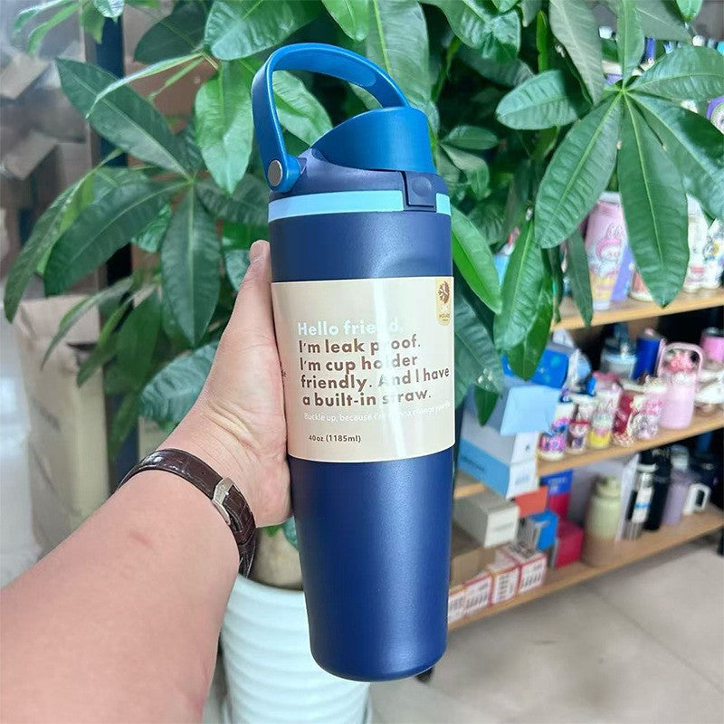 Cross-Border Fruit Cup Owala Style Thermos Cup Large Capacity Double-Layer Vacuum Sports Water Bottle Outdoor Handle Water Bottle