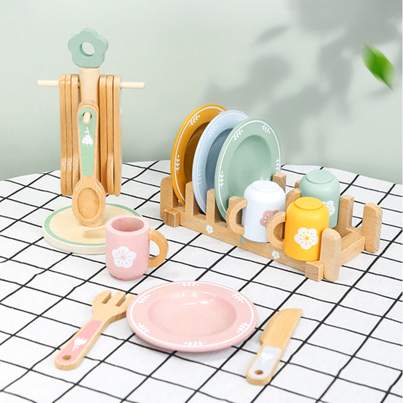 Kids Pretend Play Tea Set & Dessert Set, Role-Play Wooden Toys for Preschool Kindergarten, Imaginative Housekeeping Pretend Play