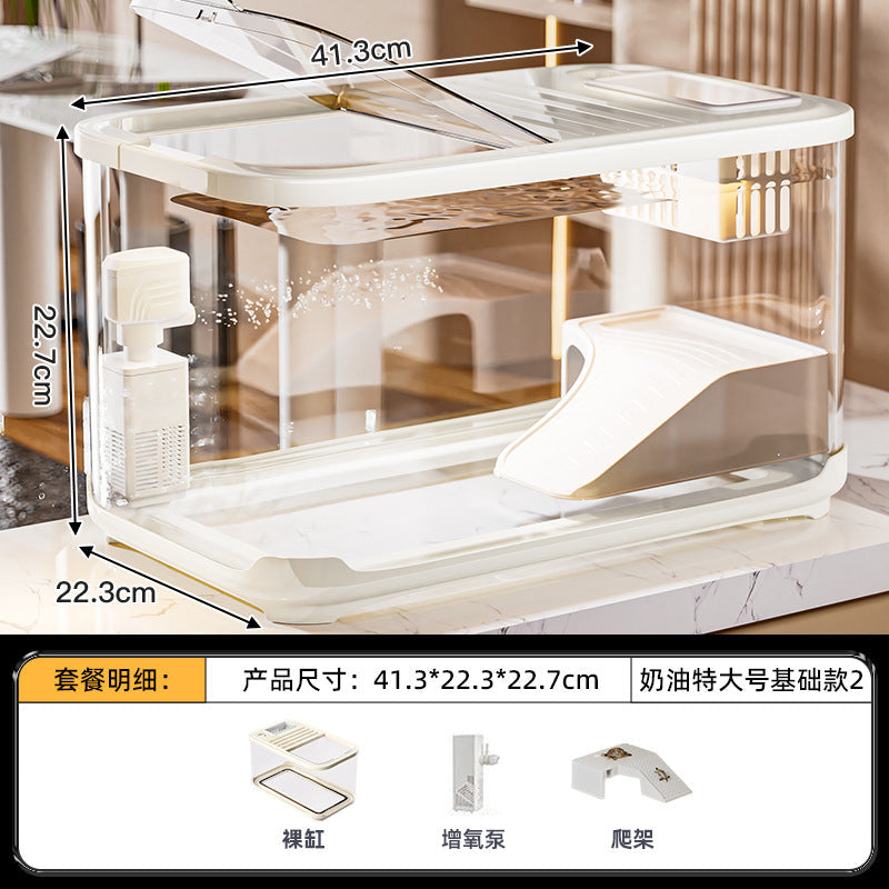 Carefully Selected Accessible Luxury Fish Tank, Household High-End Transparent Living Room Landscaping Ecological Tank with Lid, Entrance Decoration, Plastic Aquarium