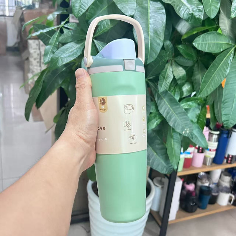 Cross-Border Fruit Cup Owala Style Thermos Cup Large Capacity Double-Layer Vacuum Sports Water Bottle Outdoor Handle Water Bottle