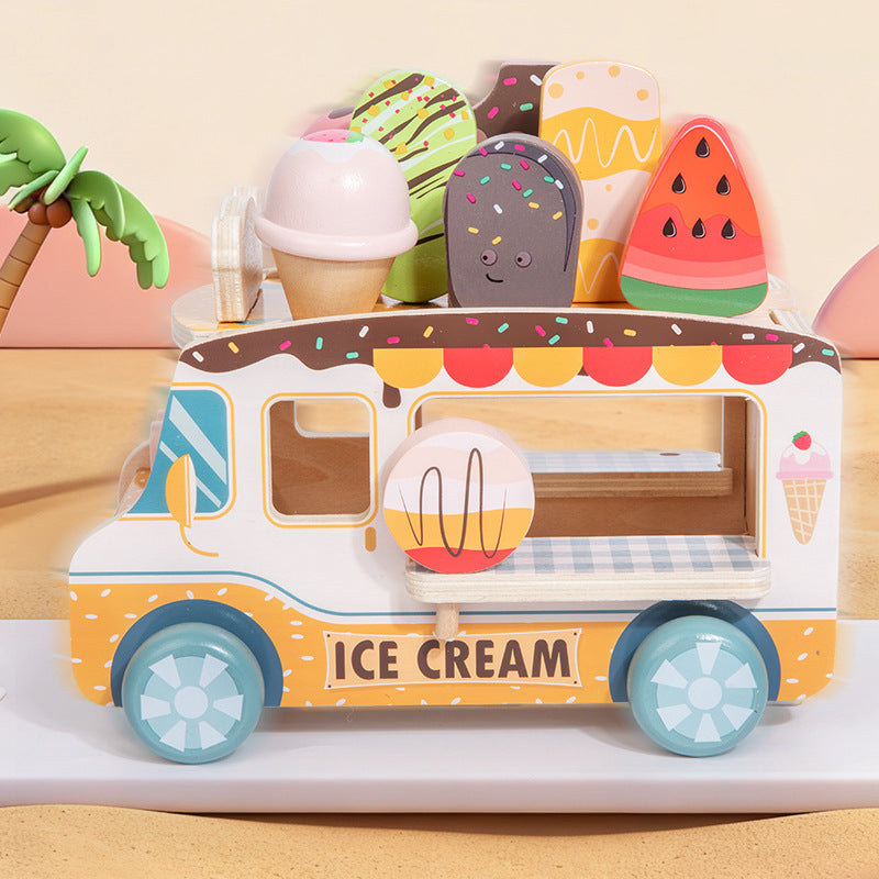 Cross-Border Children's Pretend Ice Cream Shop Toy Cart, Ice Cream Kitchen Cart, Wooden Toy